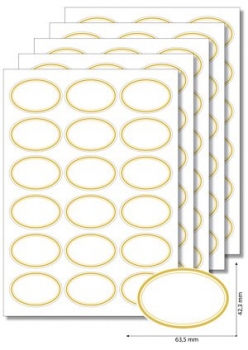 Etiketten "goldener Rand" oval 63,5x42,3mm, selbstklebend, 5 Blatt A4